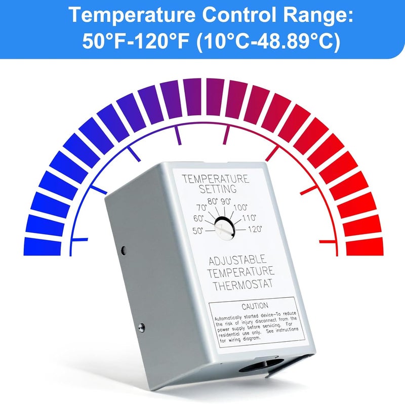 Aibabcue Attic Fan Thermostat Control for Power Attic Ventilators and Exhaust Fans, 120V Adjustable Thermostat Switch Replace 58033 Single Speed Precise Temperature Controller - Image 2